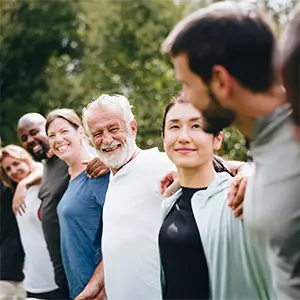 Mehrere Kleintierzüchter in einer Reihe